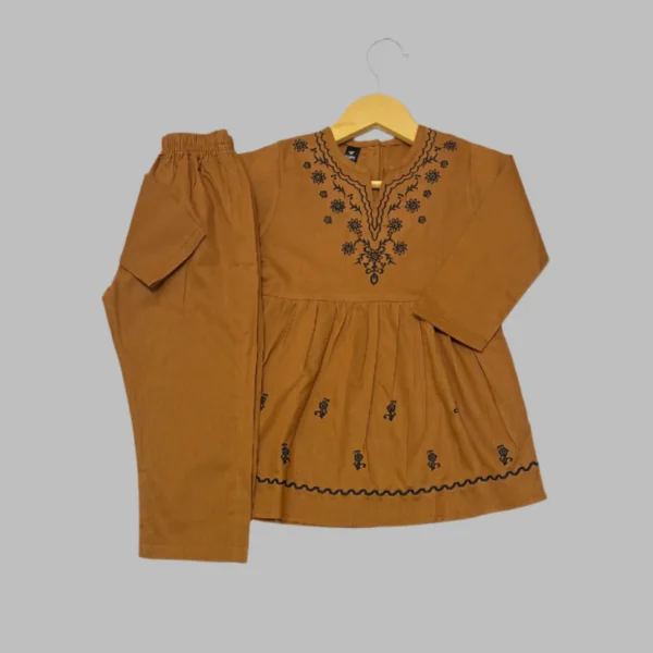 Embroidery Brown Frock With Shalwar
