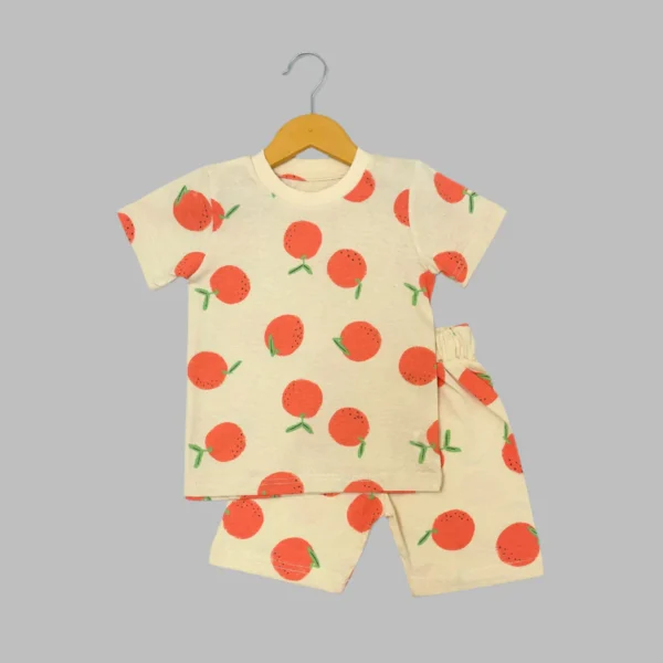 Orange Peach Color All Over Printed Twinset